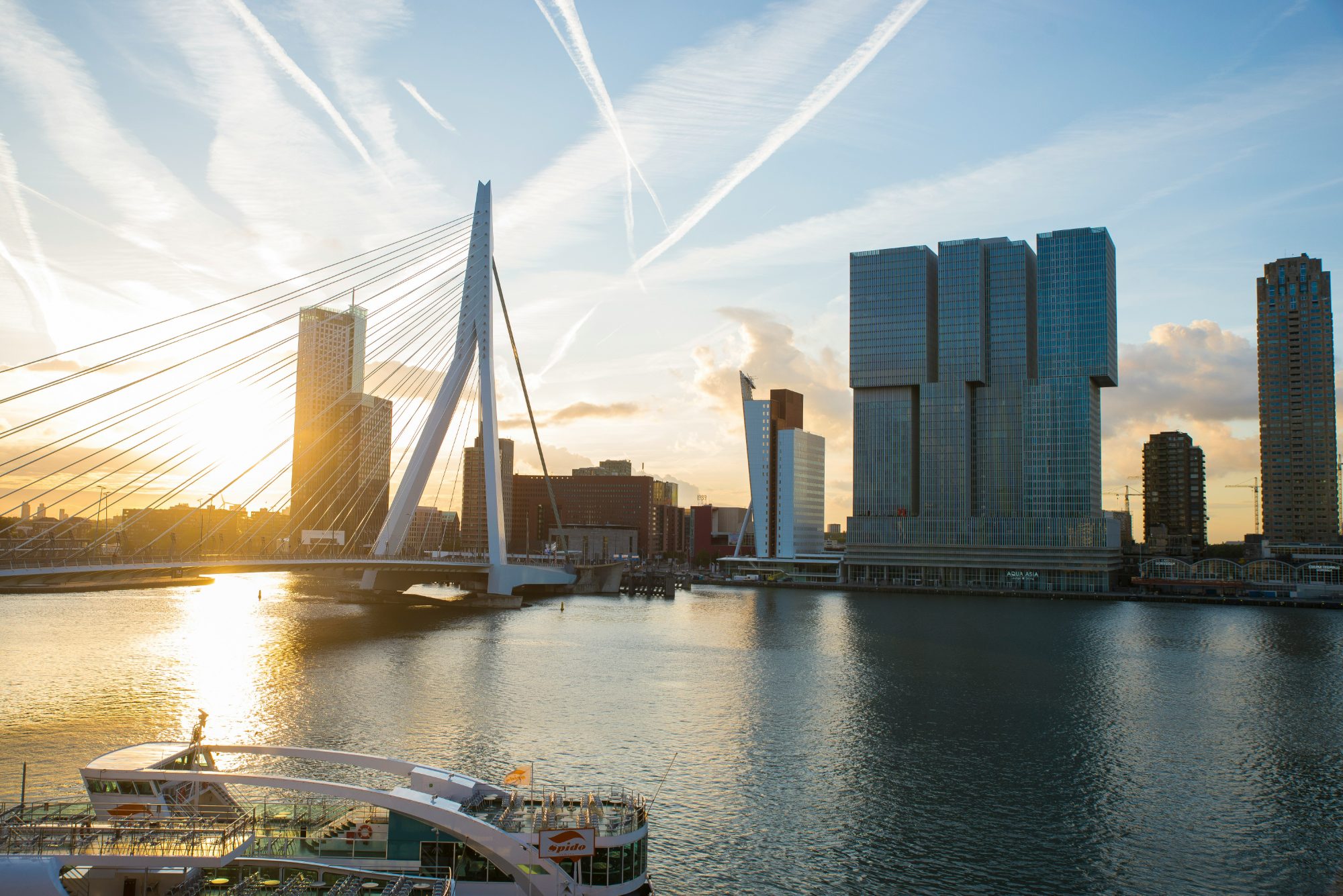 De skyline van Rotterdam met de Erasmusbrug